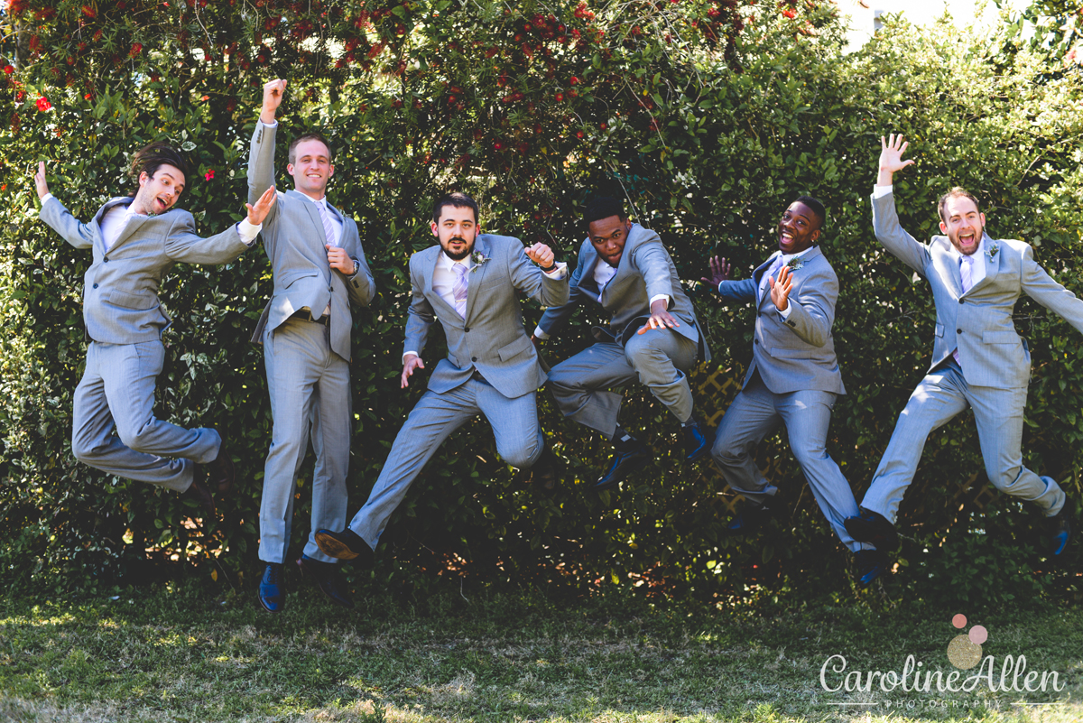 jumping, high five, grey tuxedo 