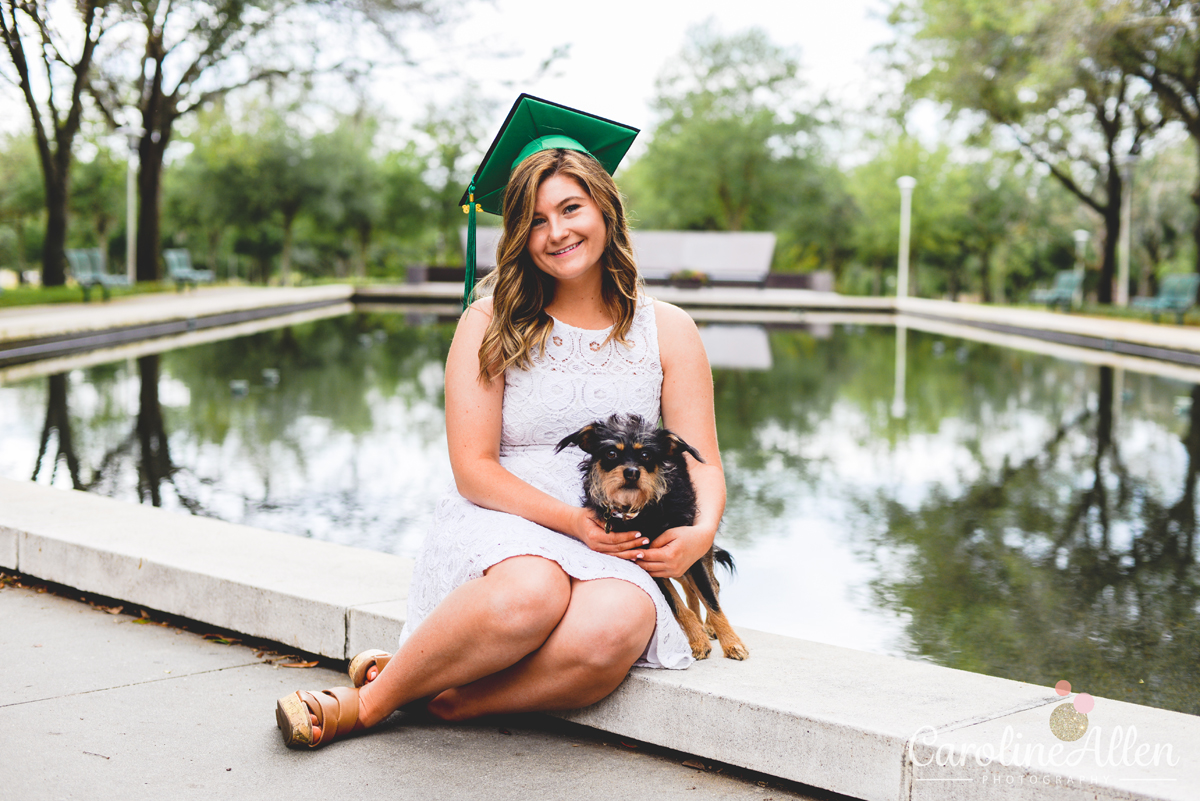 usf, graduation, dog, pond