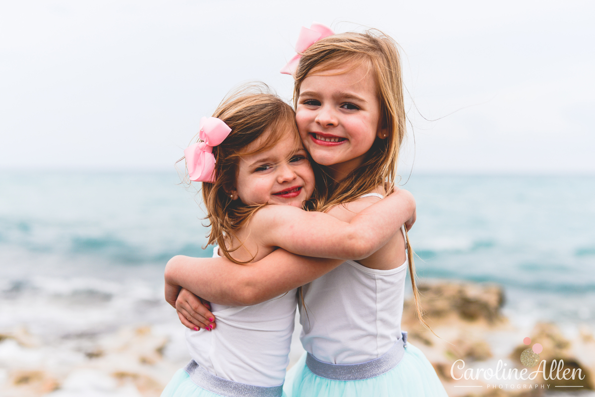 sisters, smiling, beach, blue