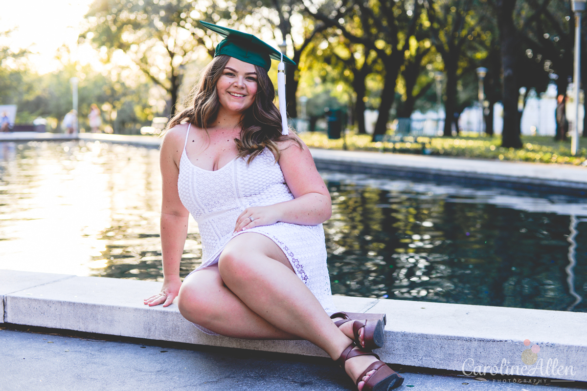 water, portrait, usf, cap and gown