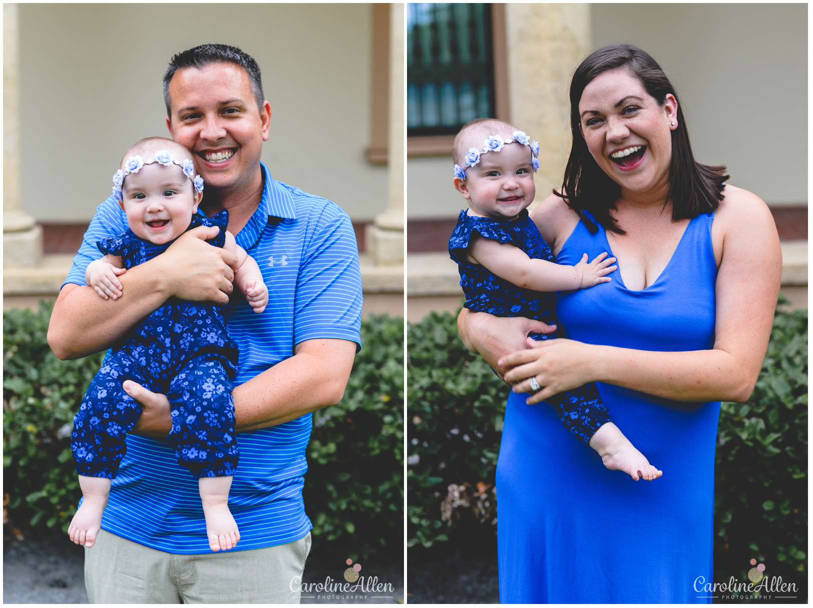 father, daughter, mother, blue