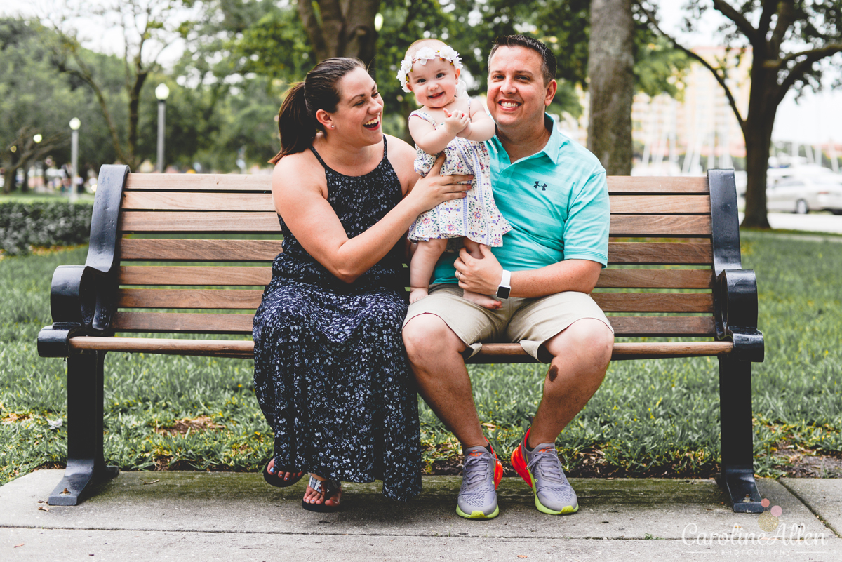 happy, clapping, family, park, bench