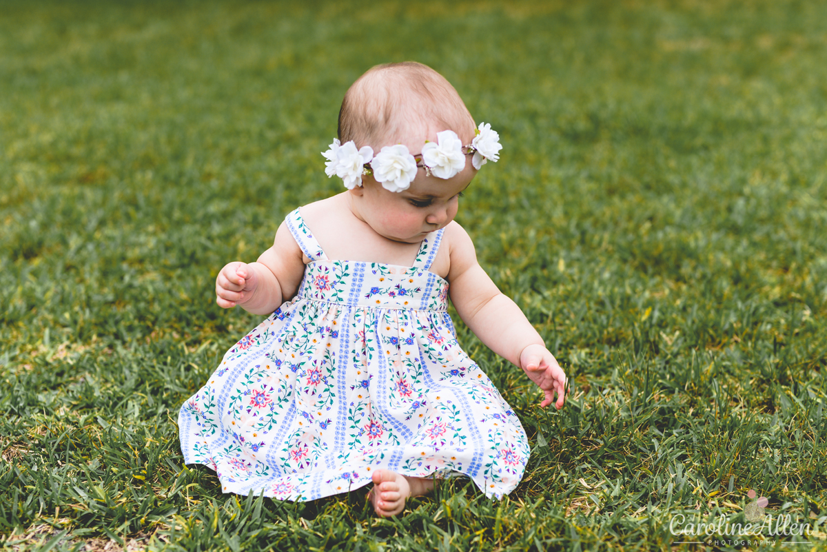 baby, dress, flowers, grass