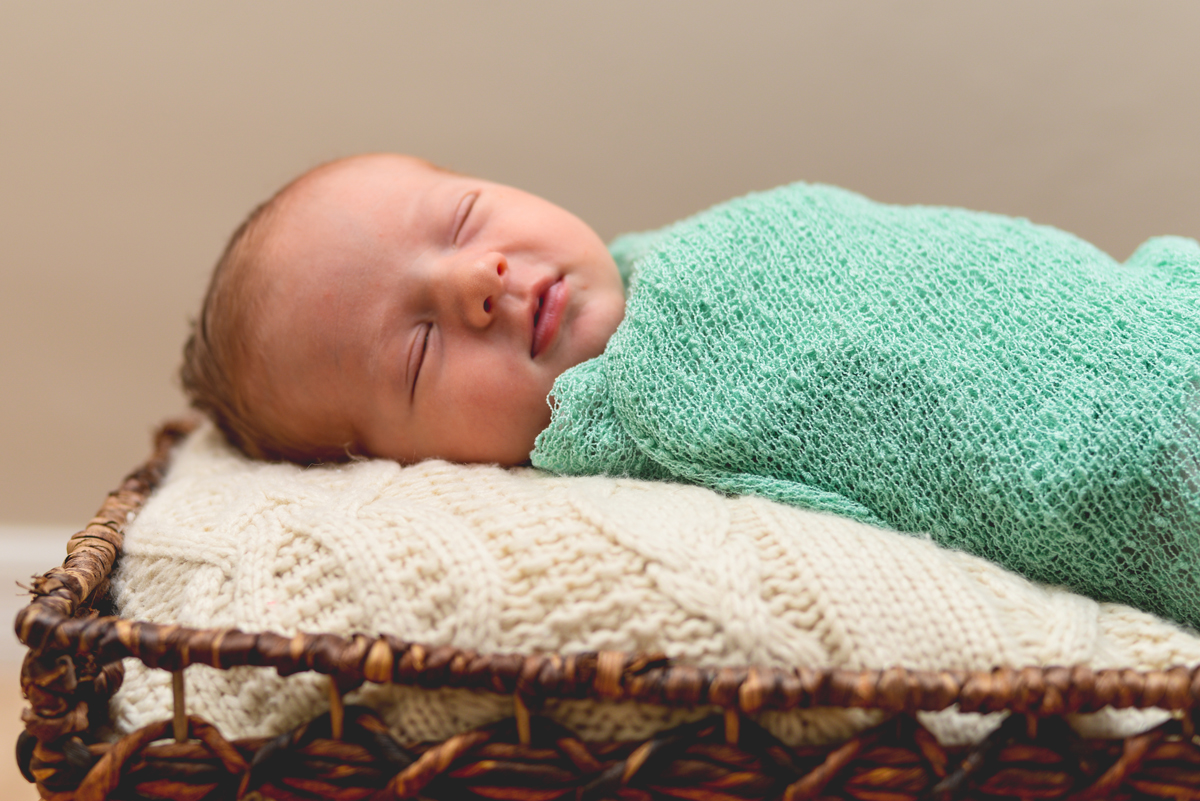 sleeping, newborn, basket, smiling