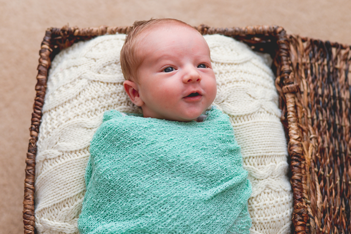 baby, newborn, basket, baby boy, smile