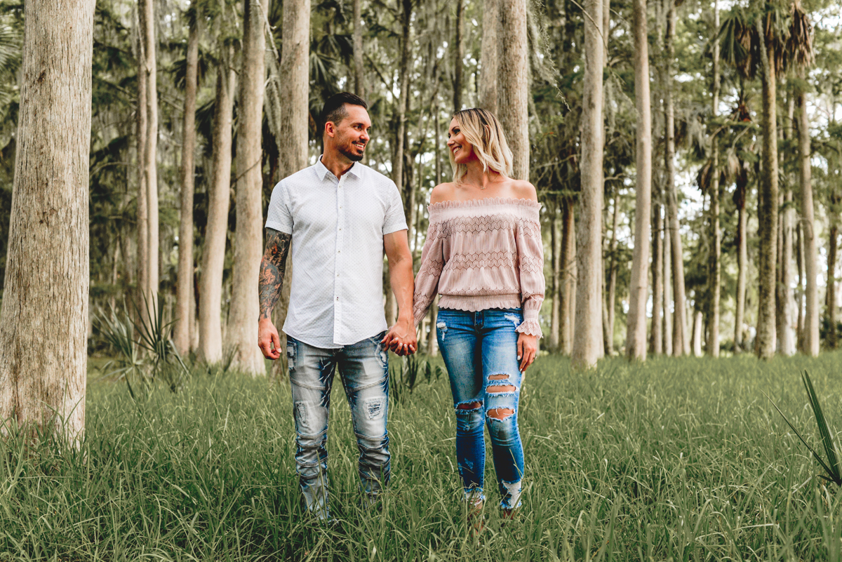 holding hands, husband and wife, forest, trees, couple