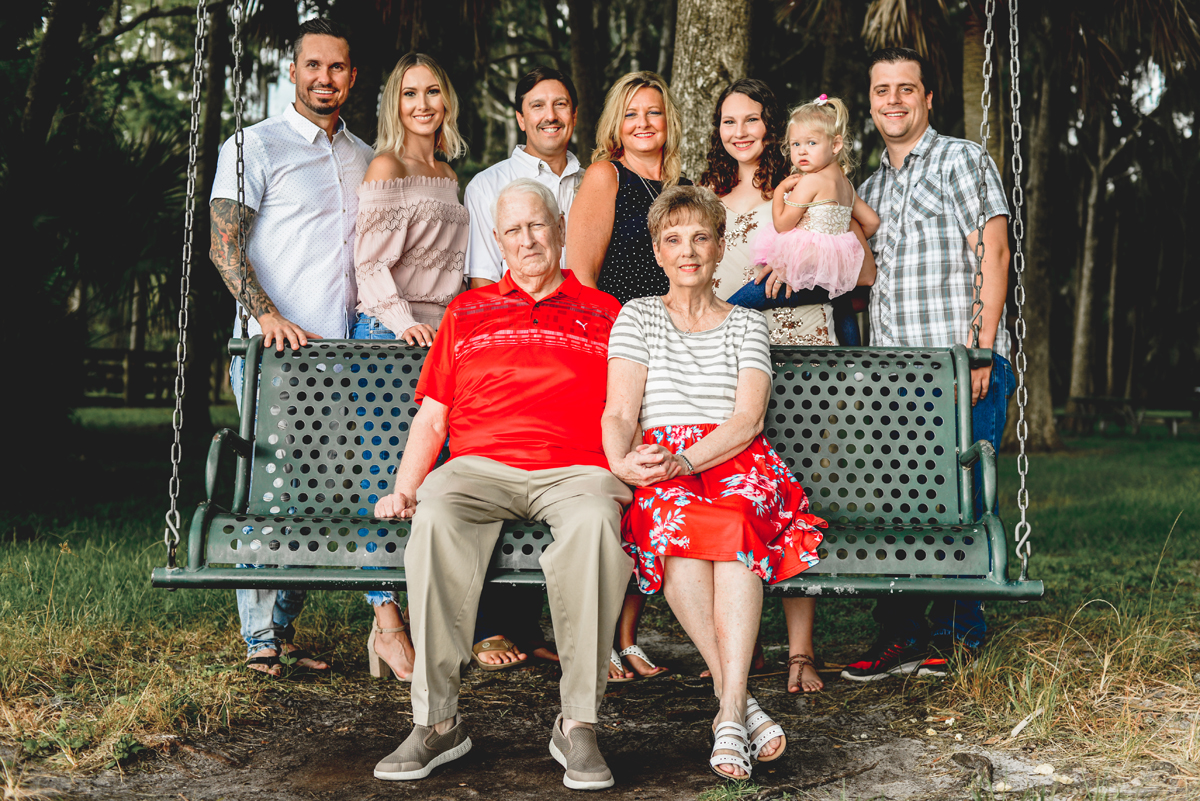 family, happy, swing, park, trees, outdoors