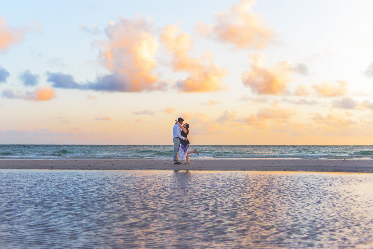 sunset, beach, ocean, water, couple