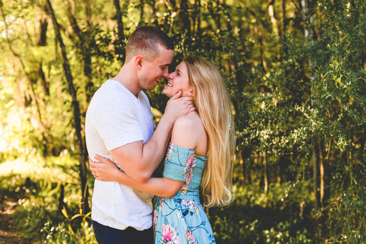 trees, sunset, yellow, couple, kissing