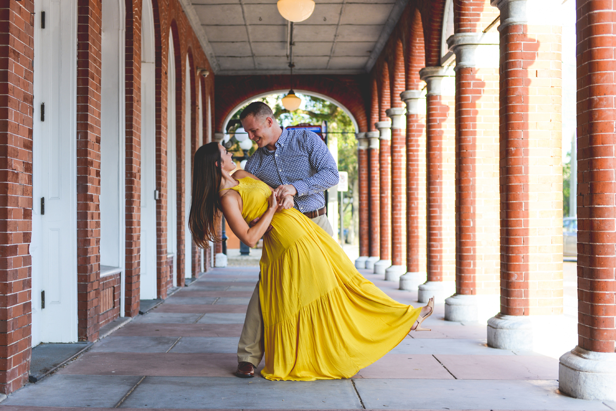 dancing, couple, yellow dress, ybor, downtown