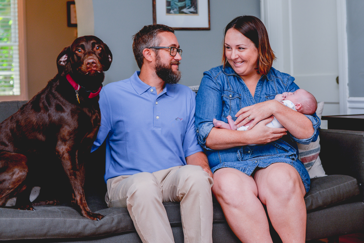 family, baby, dog, living room