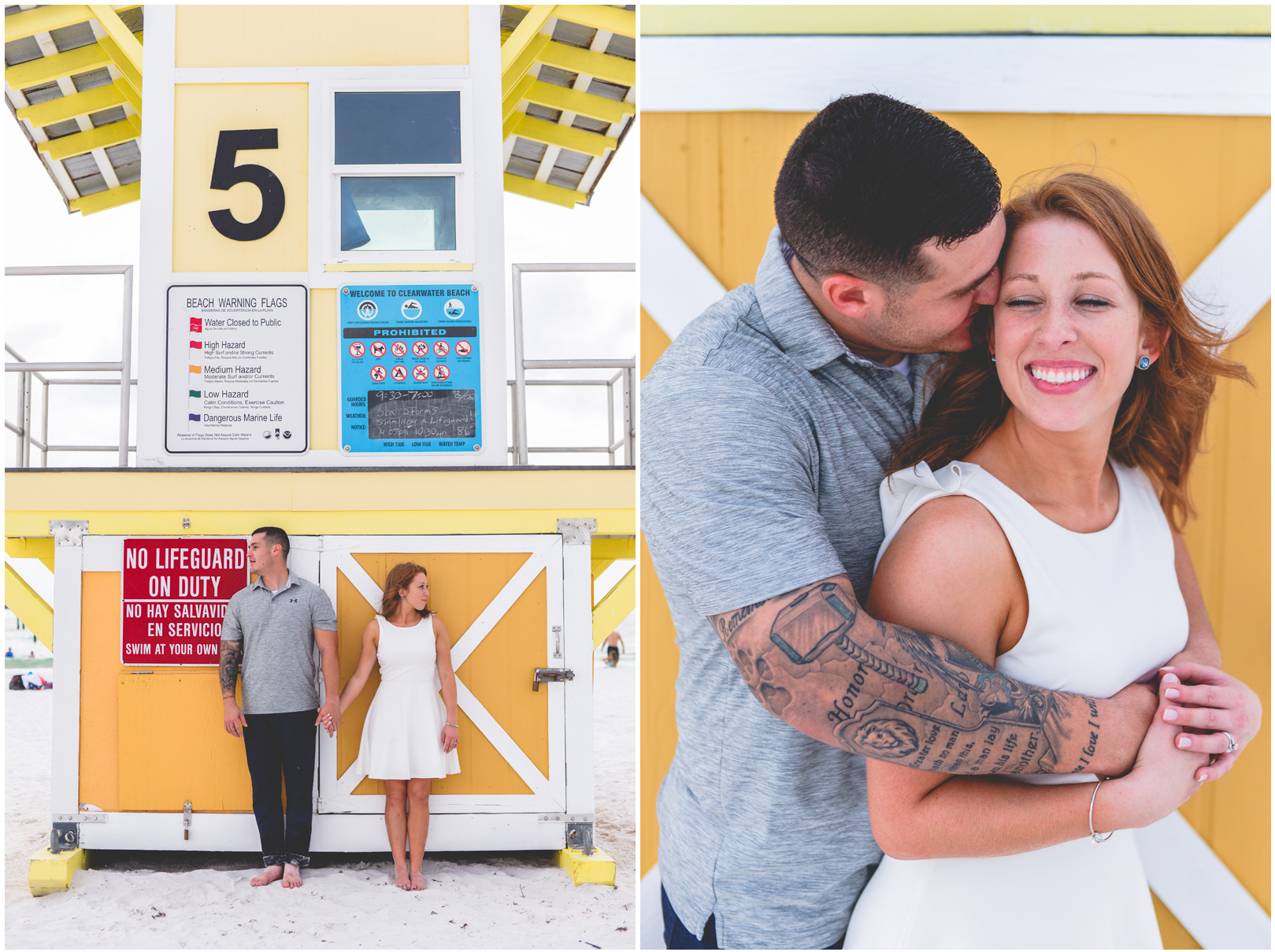 life guard, yellow, 5, hugging, couple, beach, sand