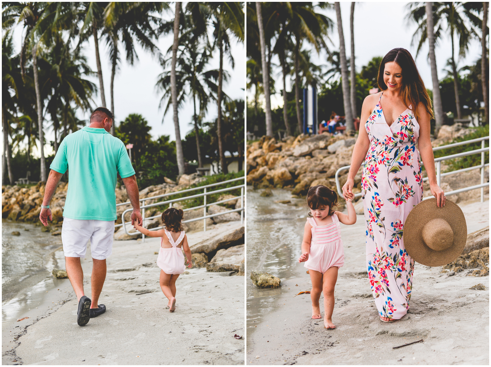 holding hands, walking beach, water, palm trees