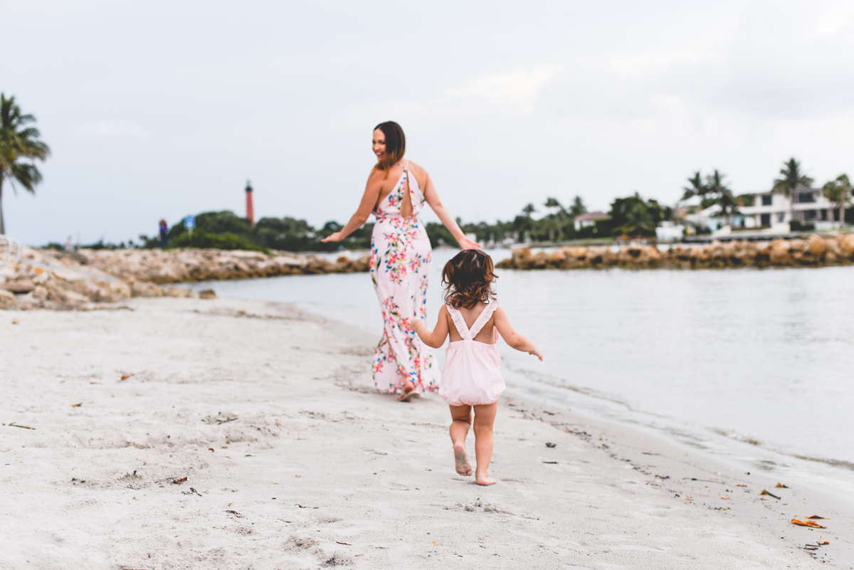 beach, sand, light house, water, playing, running, pink