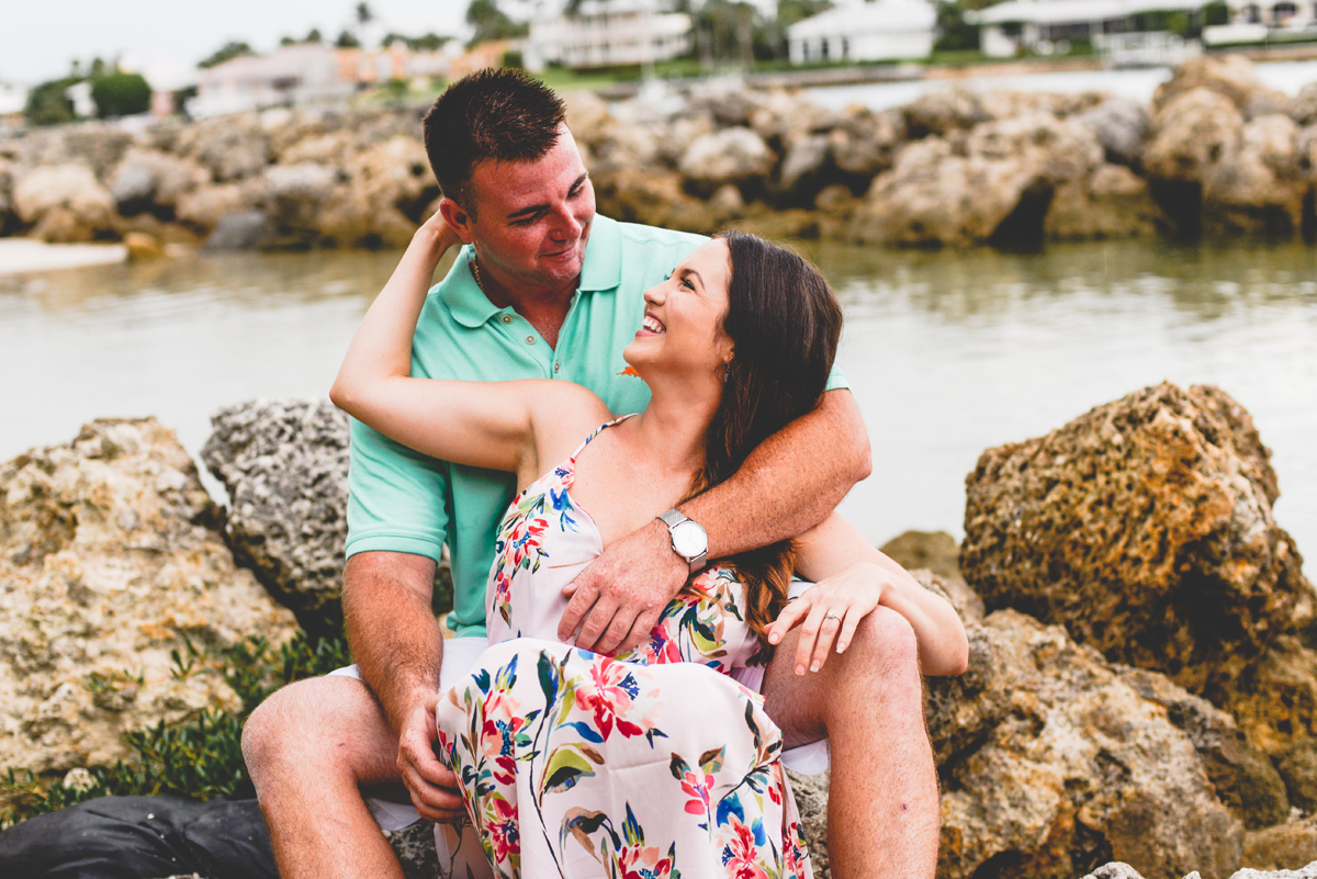 engaged, rocks, water, beach, intercostal, laughing