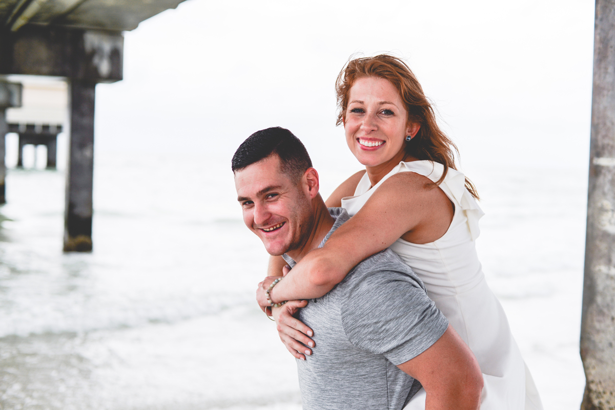 pier, beach, ocean, waves, piggy back, couple