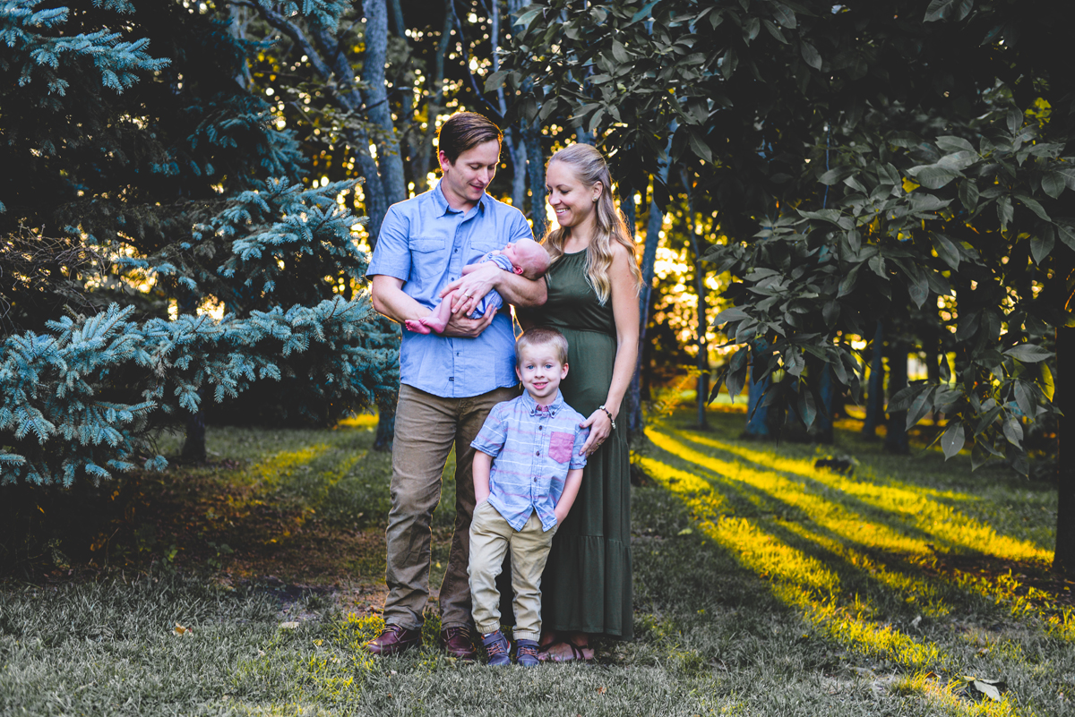 family, trees, forest, grass, newborn 