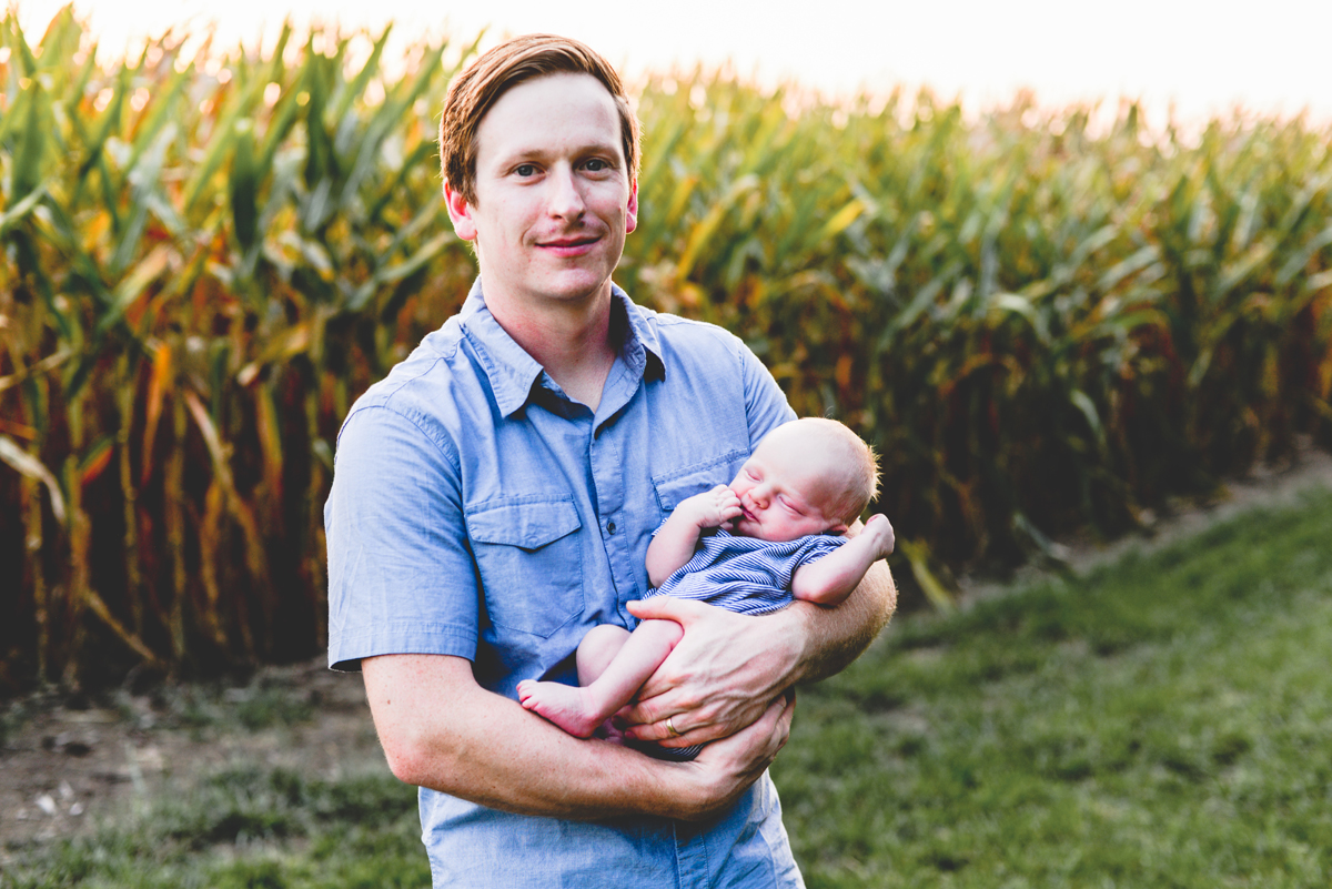 father, son, corn, newborn, blue