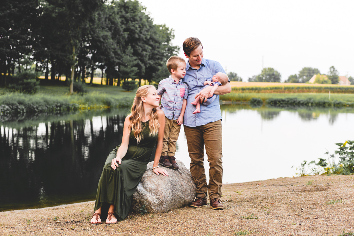 family, rock, water, pond, sand, lake