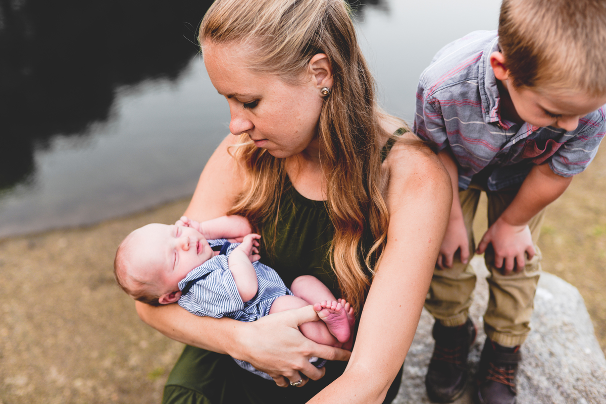 mom, baby, son, rock, water, beach, sand