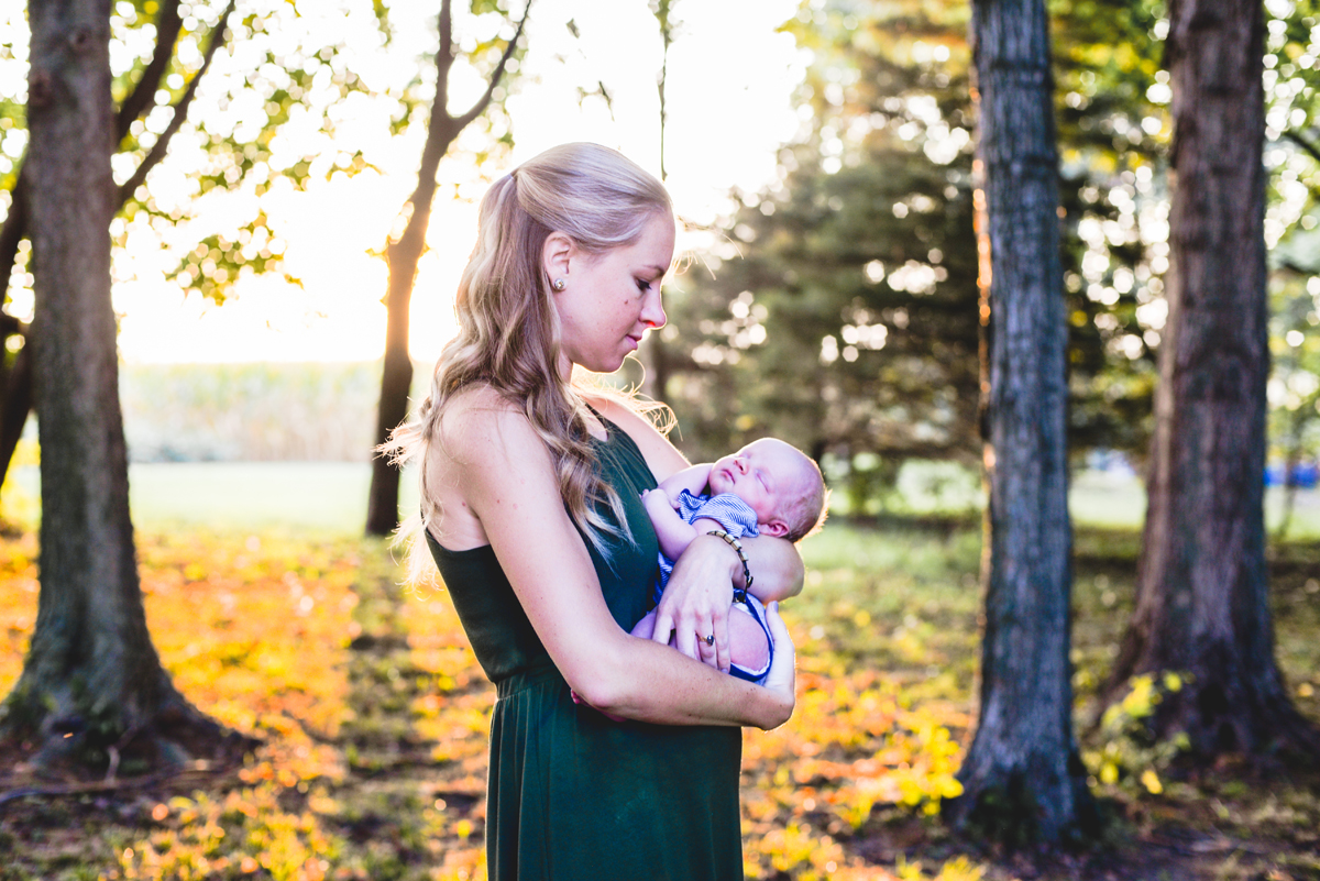 mom, baby, son, sun flare, trees, nature