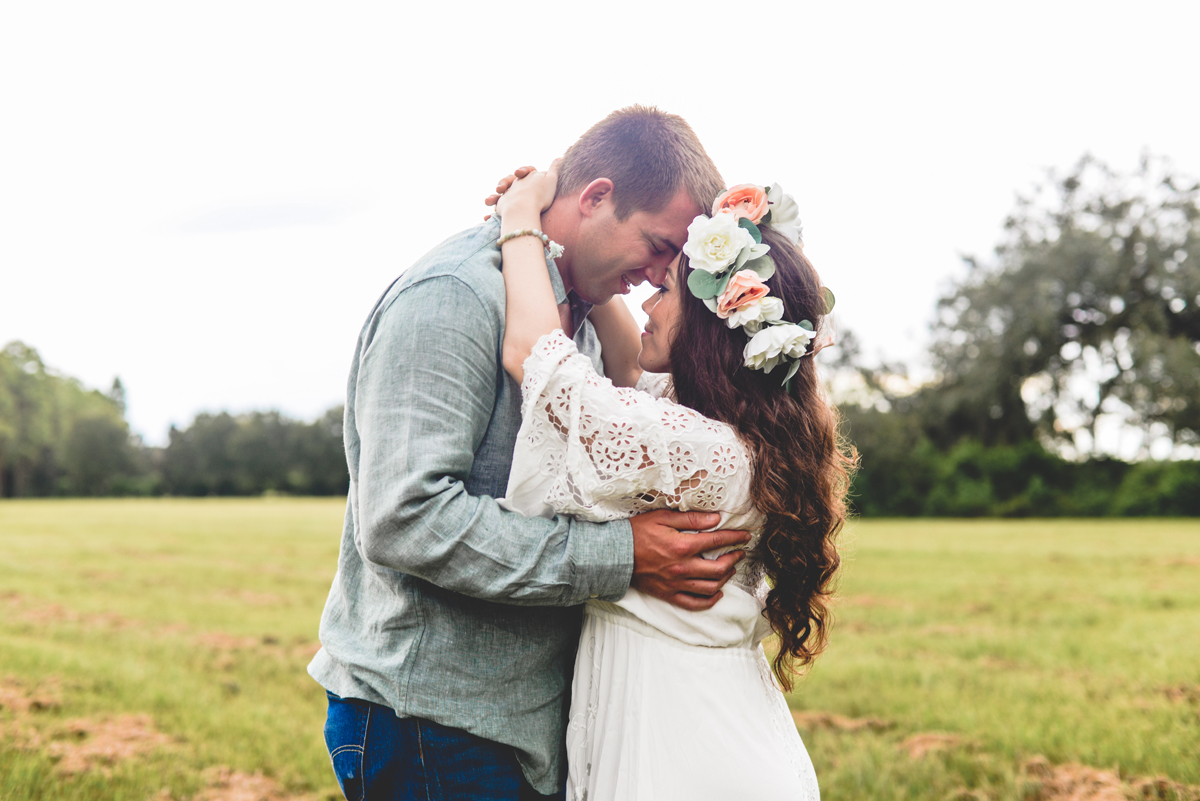 flower crown, white dress, lace, country field, grass