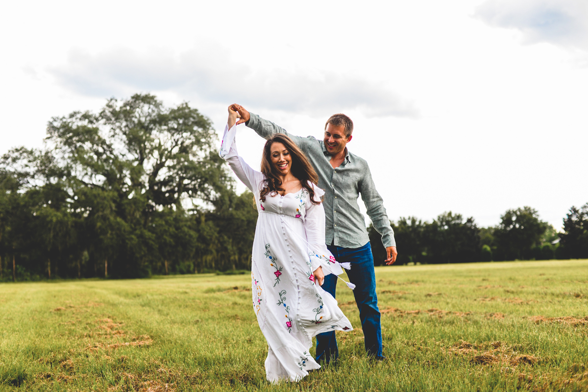 dancing, grass, field, trees, white dress