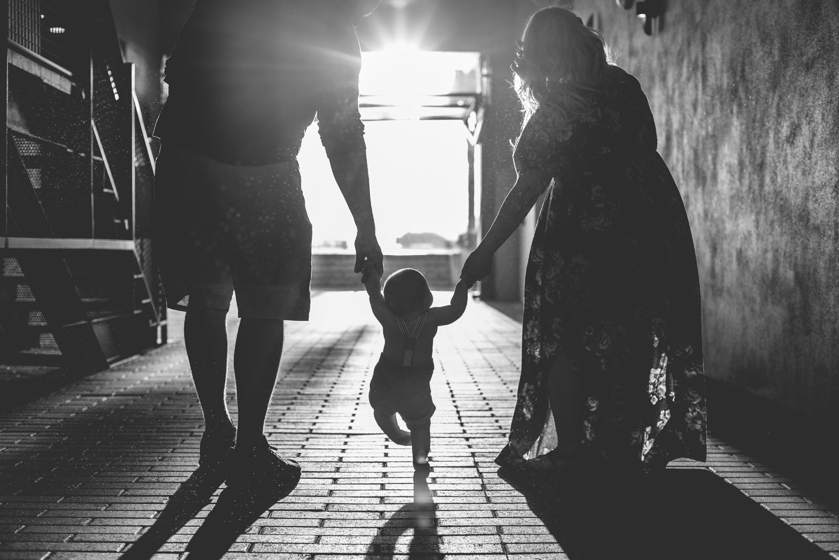 black and white, family, sunset, silhouette 