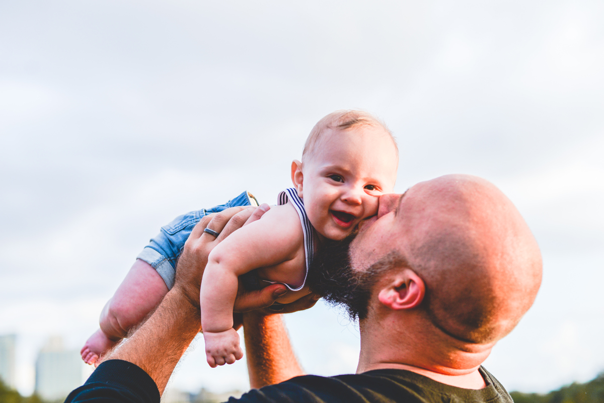 baby, dad, skyline, sky, kisses