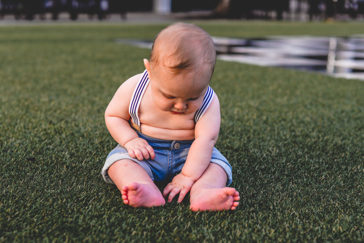 baby, grass, rolls, suspenders 