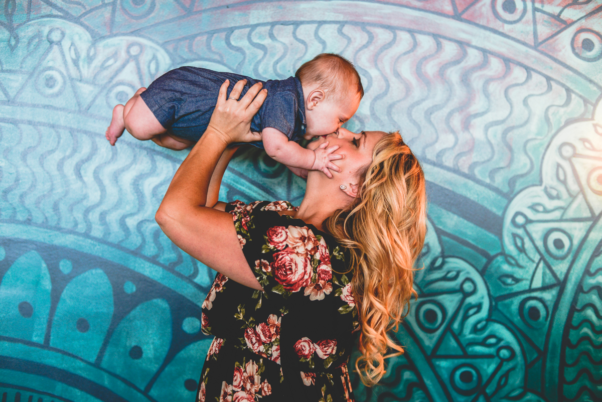 mural, wall, blue, art, mom, baby