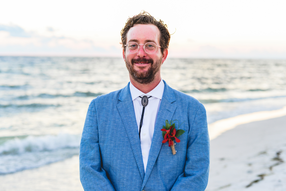 groom, portrait, wedding, beach, sand