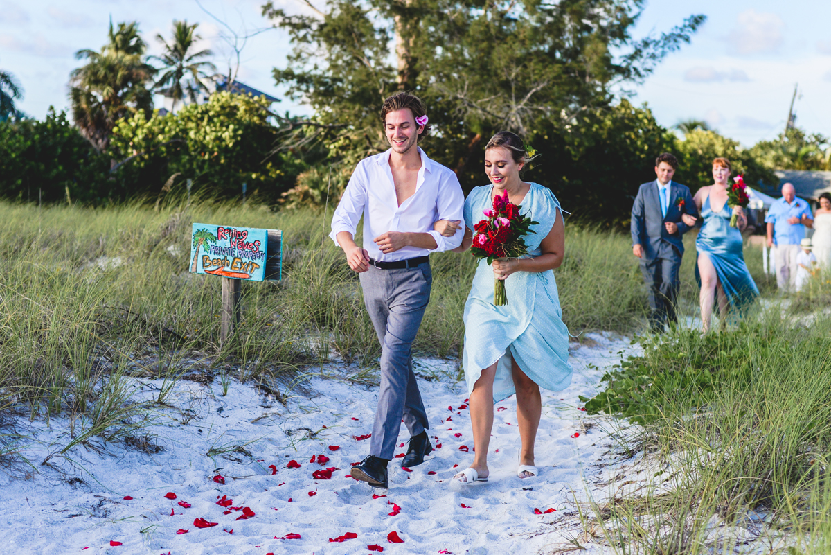 beach, sand, rose petals, walking, man, women