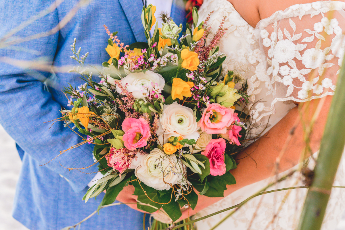 flowers, yellow, white, pink, bouquet, wedding