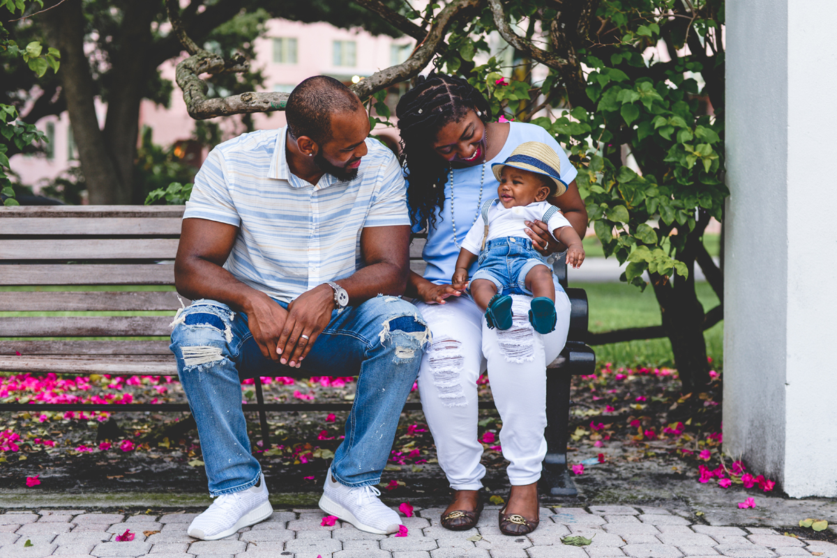 bench, family, portrait, park, sitting