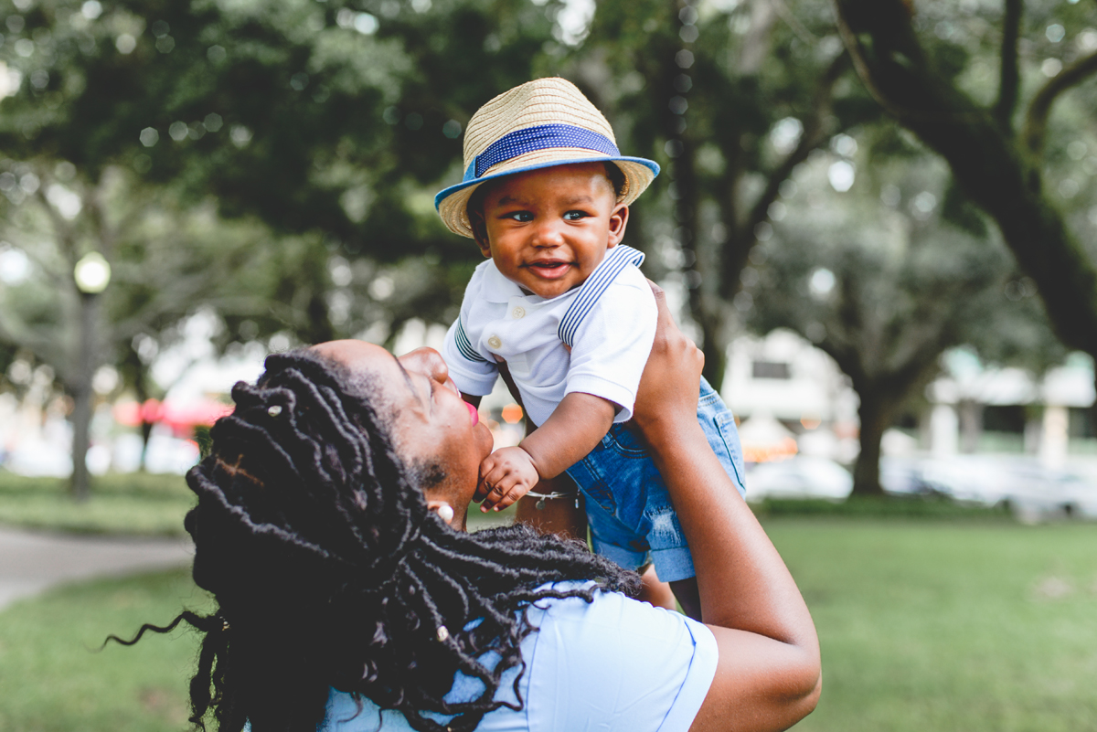 happy, smiling, park, mother, son