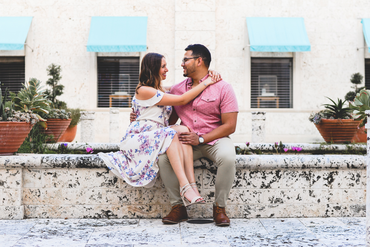 downtown, west palm, stone, sitting, hugging, couple