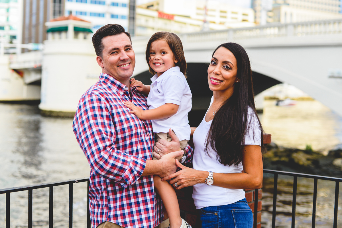 family, smiling, downtown, water, curtis hixon, bridge