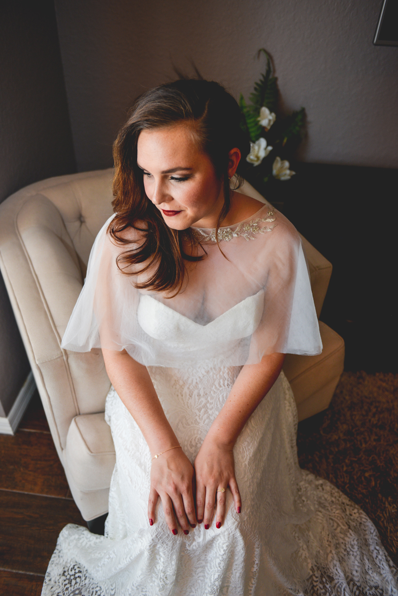 portrait, getting ready, lace, wedding dress, cape, veil