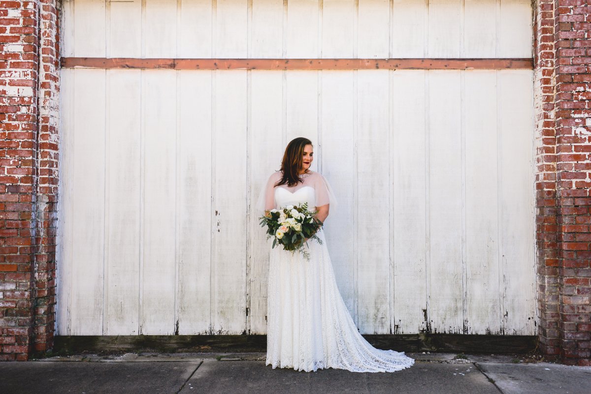 bride, portrait, brick, white, wood, wedding dress, wedding day