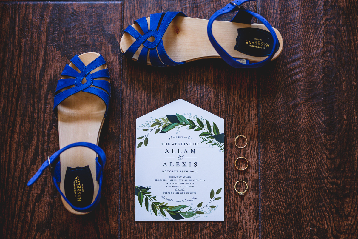 wedding, details, rings, shoes, wedding invitation 