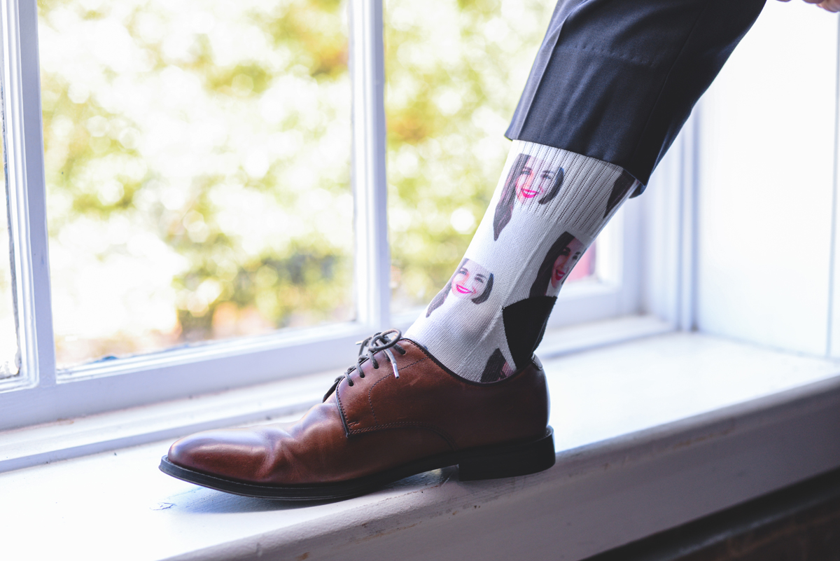 shoe, sock, detail shot, funny, wedding day