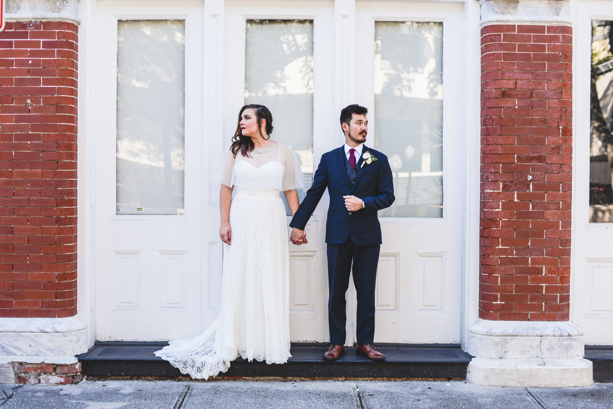 bride, groom, doorway, white, brick, ybor