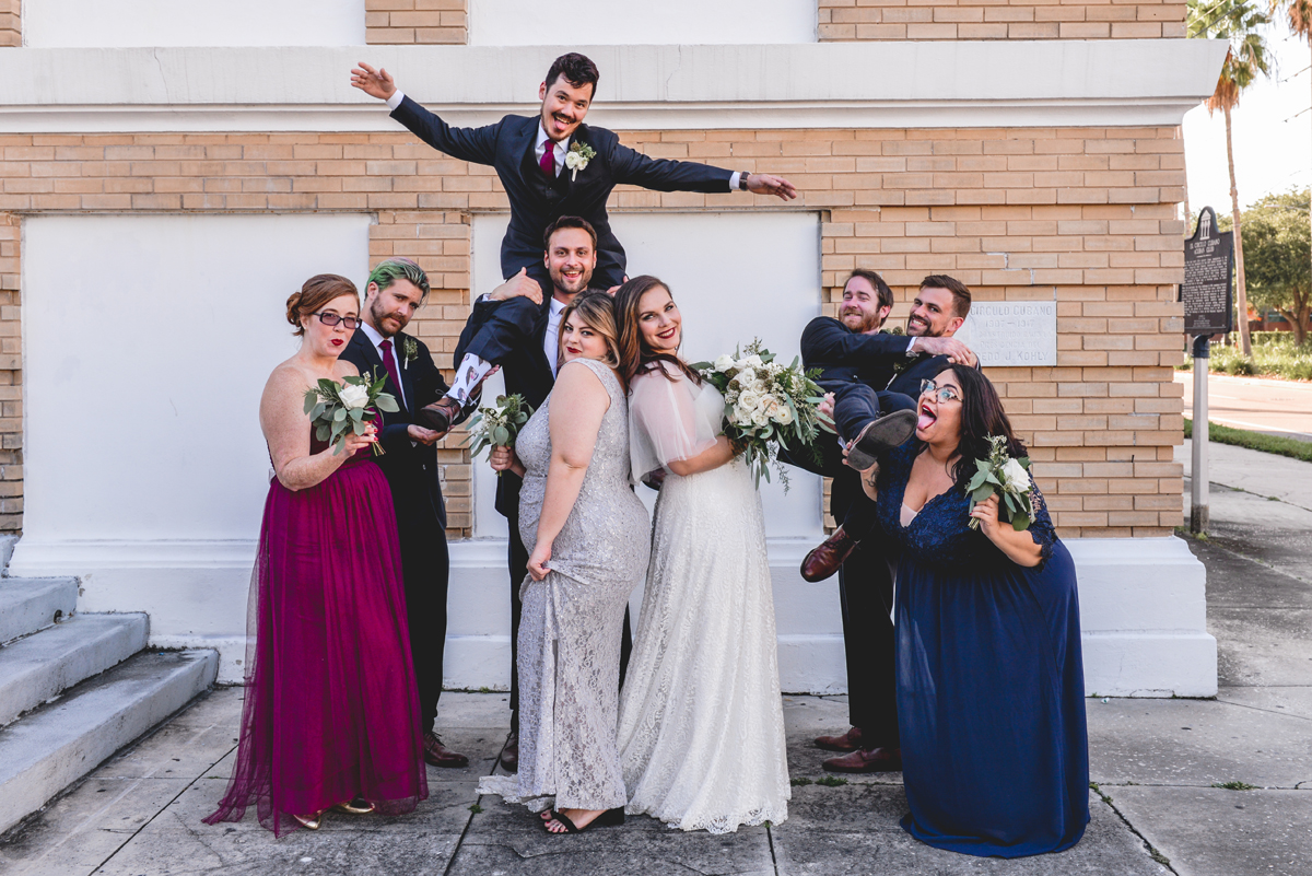 funny, bridal party, bride, groom, wedding day