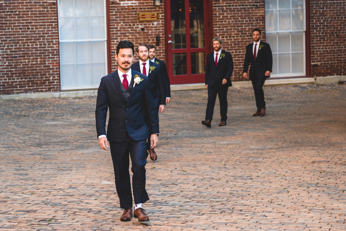 ceremony, groom, bridal party, men, walking