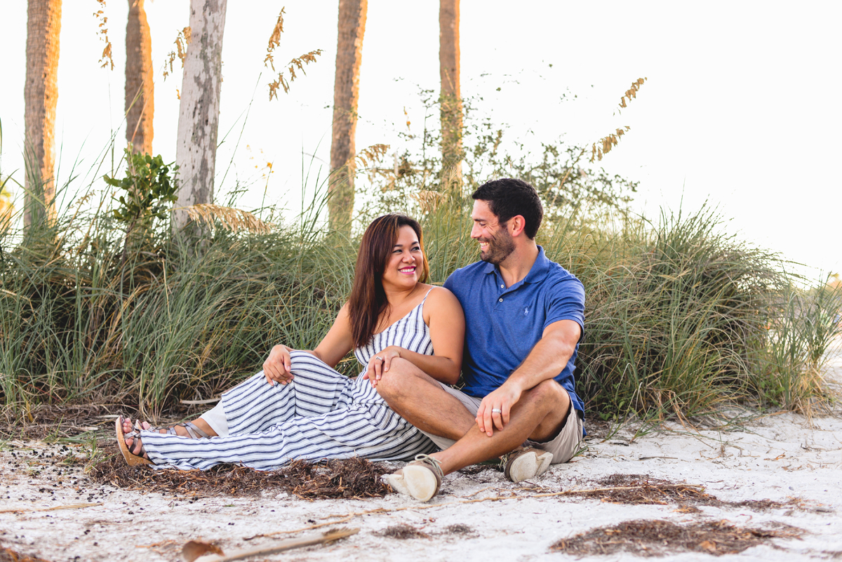 mom, dad, husband, wife, sand, seagrass, sunset