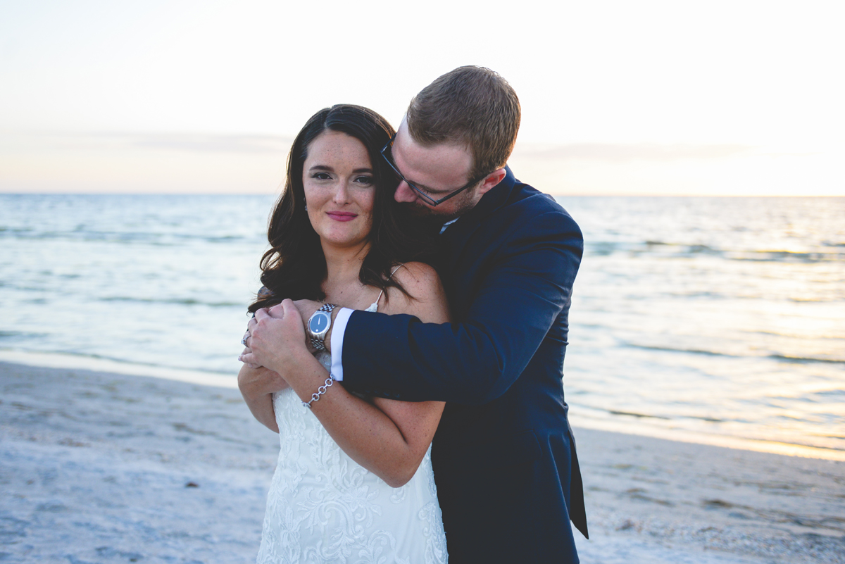 beach, bride, groom, sunset, ocean