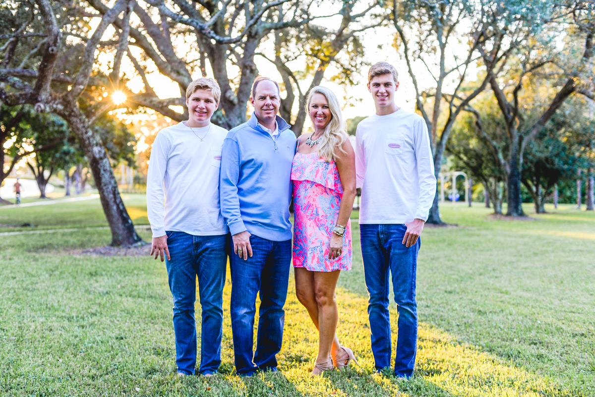 family, park, grass, sun flare, trees