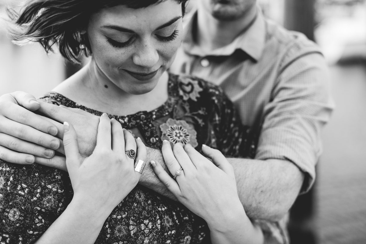 black and white, detail, ring shot, engagement, woman, wind