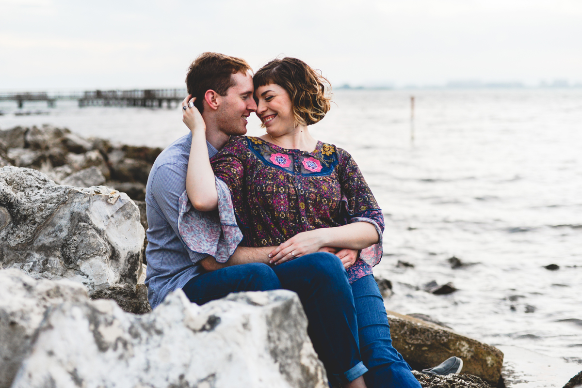 rocks, ocean, water, couple, hugging, sunset